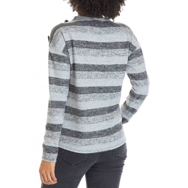 Cupio Women's Drop Shoulder Mock Neck Striped Sweater