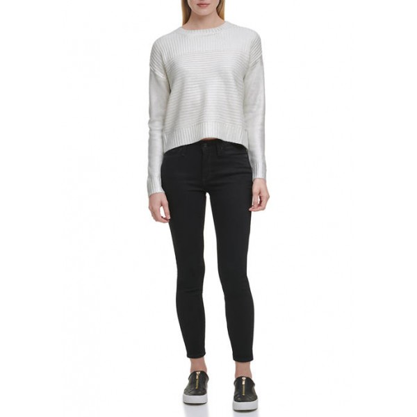 DKNY Foil Pleated Crew Neck Sweater