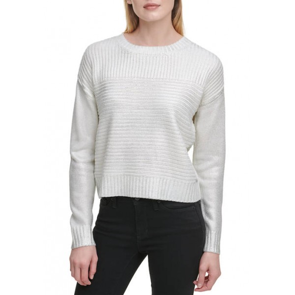 DKNY Foil Pleated Crew Neck Sweater