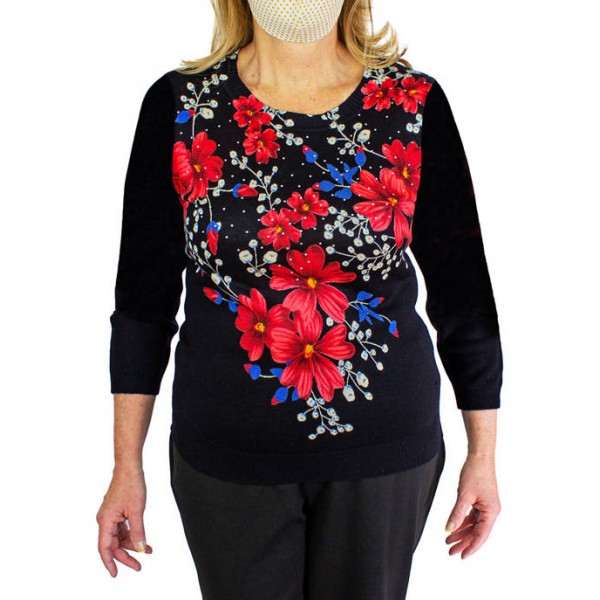 EMILY DANIELS Women's Heatset Printed Floral Sweater