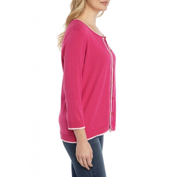 Kim Rogers® Women's 3/4 Sleeve Cardigan with Tipping