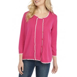 Kim Rogers® Women's 3/4 Sleeve Cardigan with Tipping 