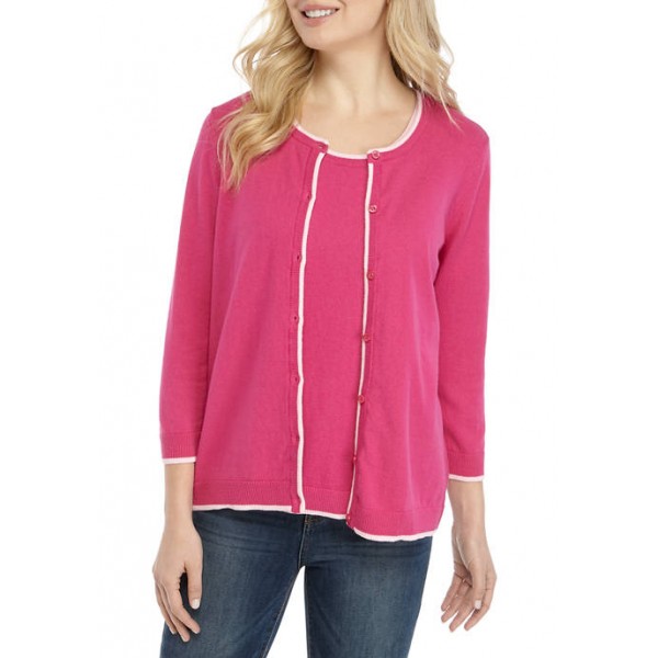 Kim Rogers® Women's 3/4 Sleeve Cardigan with Tipping