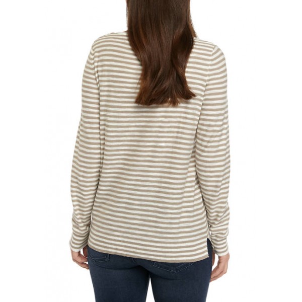 Kim Rogers® Women's Long Sleeve Popover Tassel Stripe Sweater