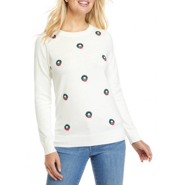 Kim Rogers® Wreath Intarsia Sweater