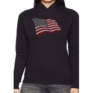 LA Pop Art Women's Word Art Hooded Sweatshirt -American Wars Tribute Flag 