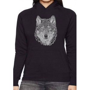 LA Pop Art Women's Word Art Hooded Sweatshirt -Wolf 
