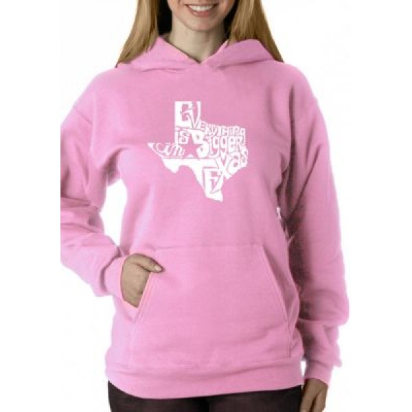 LA Pop Art Word Art Hooded Sweatshirt -Everything is Bigger in Texas