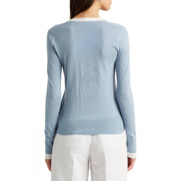 Lauren Ralph Lauren Two-Tone Cotton-Modal Cardigan Sweater