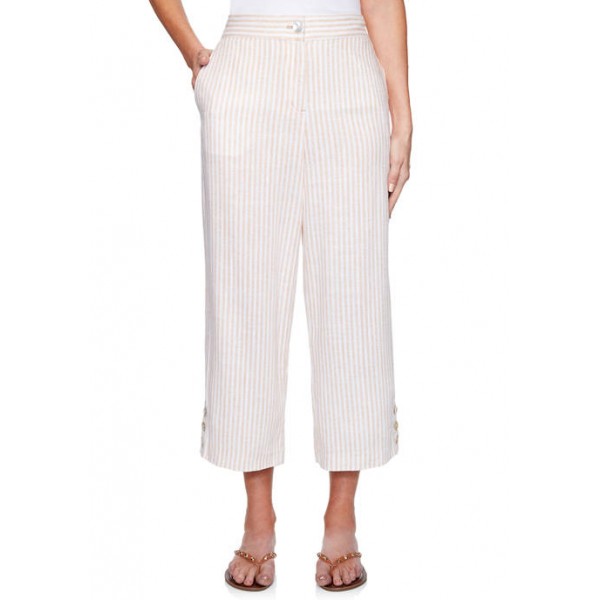Ruby Rd Women's Easy Breezy Bayside Stripe Linen Capri Pants