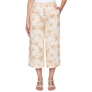 Ruby Rd Women's Golden Hour Pull-On Palm Leaf Printed Laundered Linen Capris 